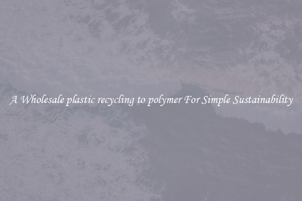  A Wholesale plastic recycling to polymer For Simple Sustainability 